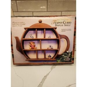Vtg. Solid Wood Teapot-Shaped Trinket Shelf Cottagecore Farm Cozy Handmade NOS